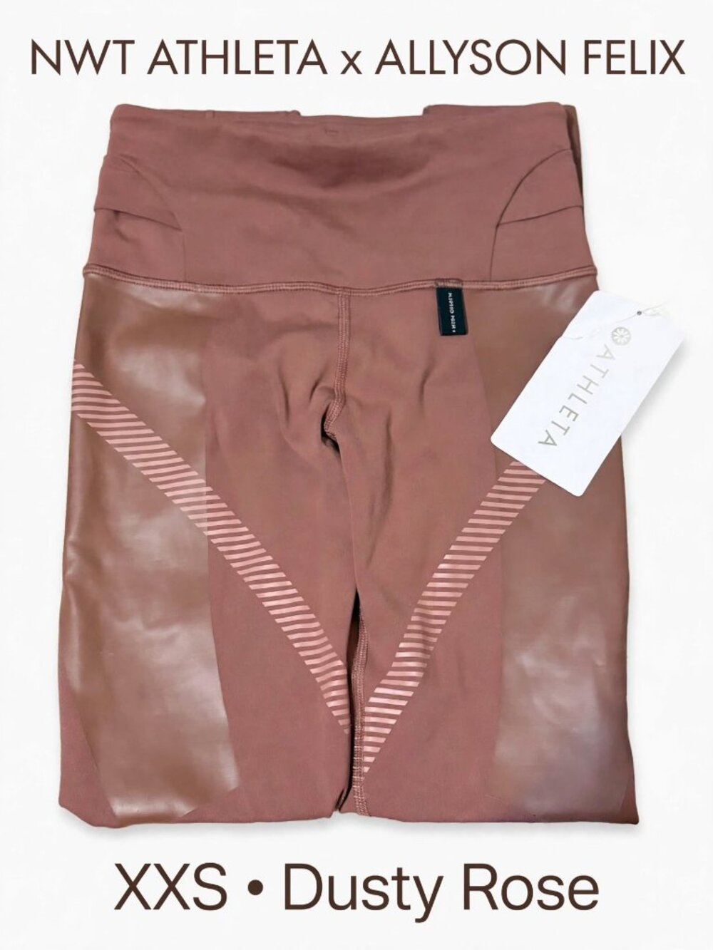 NWT Athleta x Allyson Felix Defy Motion Tight | XXS | Dusty Rose Mauve Shine
